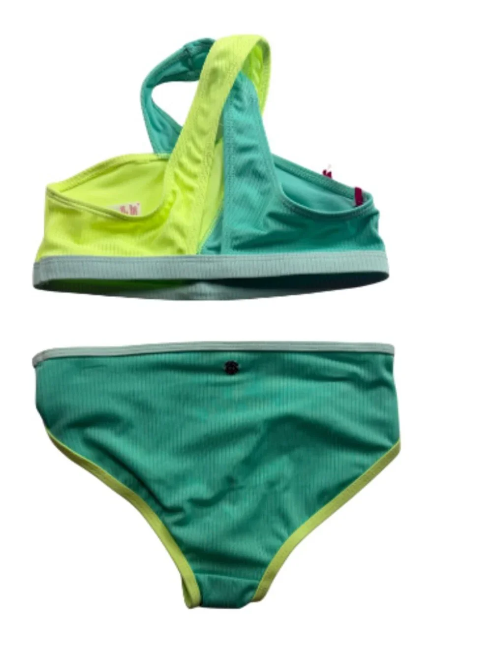 Justice Girls UPF 50+ Ribbed Bikini Swimsuit Teal Neon Green Size S (7/8) NWT